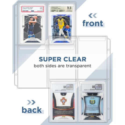CollectHall Graded Card Sleeves, PSA Graded Card Slab Binder Pages for Storage & Display, Compatible with PSA, BGS, CGC Graded Sports Cards and One-Touch Magnetic Card Holders- 12 Pages
