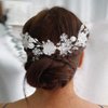 CASOLVX 3PCS Bridal Hair Comb Crystal Flower Headpieces Peal U-shaped Hairpin Wedding Hair Accessories Set for Bride Bridesmaids Women