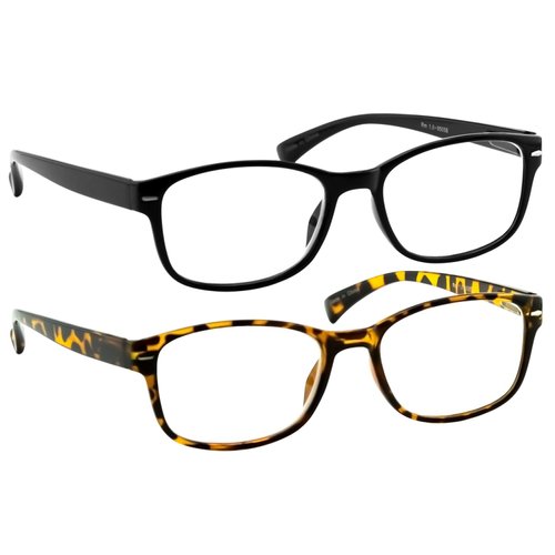 TruVision Readers Reading Glasses -HP9505-2 Pack - 1 Black & 1 Tortoise - +4.00