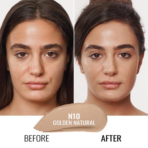 Oulac Foundation Make Up, Skincare Infused With Aloe Leaf And Vitamin E, Medium to High Coverage Liquid Foundation, Foundation Vegan 30ml, Shade：Golden Natural 10