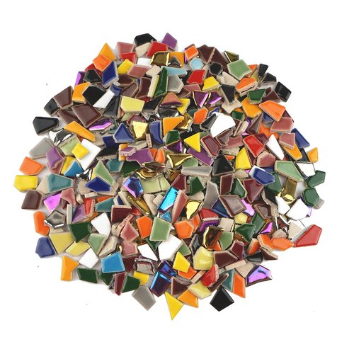 Lanyani Vibrant Broken Ceramic Tiles for Crafts Mosaics,Irregular Polished China Tile Scraps Stained Glass Pieces, Mixed Colors- 2Pounds/0.97 Square Foot