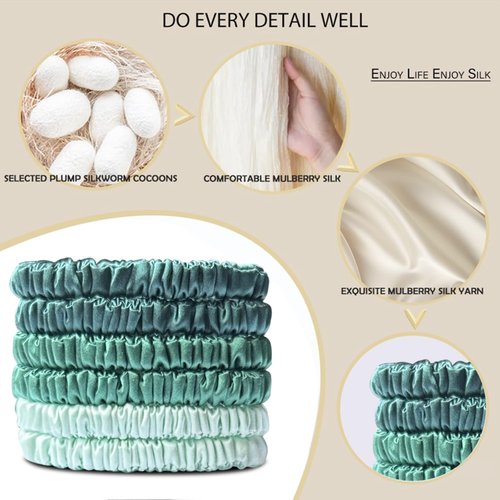Silk Hair Towel, Friction-Resistant, Amino Acid-Rich, Durable, Breathable (6PCS（Green Gradient）)