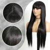 EVLYNN Black Wigs With Bangs Straight for Fashion Women 26 Inch Ombre Color Wig Heat Resistant Synthetic Fiber Hair Long Glueless Wig For Women