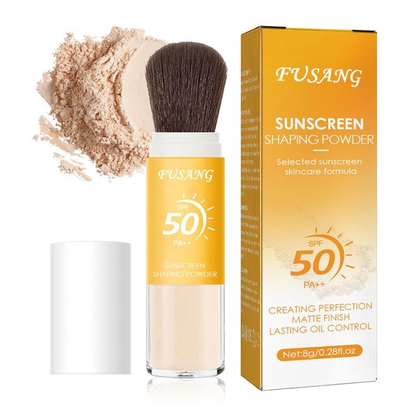 Sunscreen Setting Powder,SPF 50++ Mineral Setting Powder with Soft Sunscreen Brush,Oil Control Lightweight Brush Powder,Matte Translucent Face Powder for All Skin,Smooth Lasting Breathable Concealer