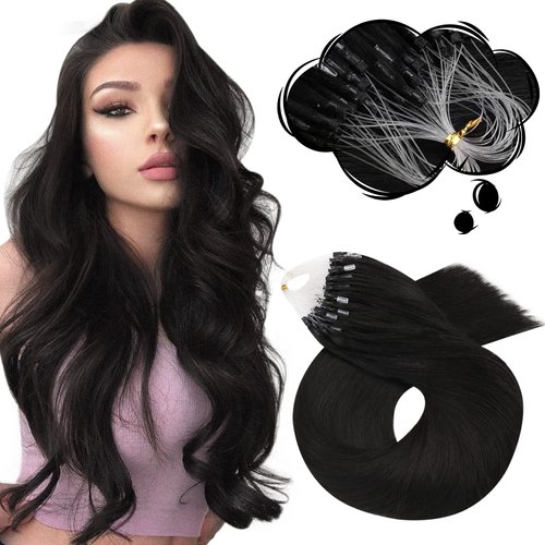 Moresoo Microbead Hair Extensions Human Hair Black Micro Link Extensions Hair Human Hair Off Black Microlink Hair Extensions Micro Beads Hair Extensions Human Hair Dark Black 50G/50S 20In