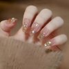 Hkanlre Press on Nails Rhinestones Coffin Medium Fake Nails Tips Full Cover Gold False Nails for Women and Girls 24PCS