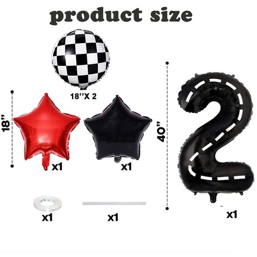 PANRRPERS Race Car Birthday Balloons Racing Banner 40 Inch Racetrack Number 0-9 Balloon for Baby Shower Birthday Race Car Themed Party Decoration (Number 2)