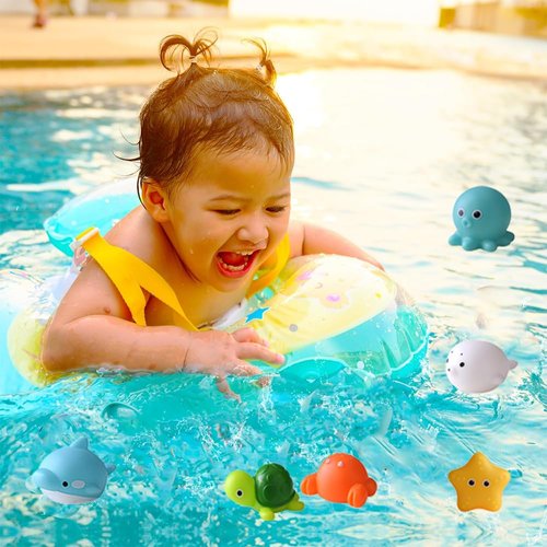 No Hole Animal Bathtub Toys Baby Bath Tub Toys for Toddlers Boys Girls , Mold Free Bath Toys Tub Beach Pool Shower Float Rubber Toys