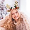 HANSAMU Christmas Headband Antlers Hair Bands, Christmas Glitter Elk Antlers Hair Hoop Headwear Gift for Women Costume Christmas Holiday Party Costume Hat Accessory (Red & Gold)