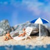 Set of 5 Mini Beach Umbrella Dollhouse Decor: 6x4cm Ornament Plastic Miniature Sunshade with Base DIY Accessories for Yard, Garden, Swimming Pool, Furniture, and Photography Craft Prop Home Decor