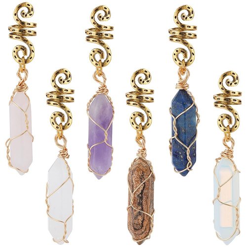 CRASPIRE 6Pcs 6 Colors Dreadlock Jewelry Pendant Crystal Gemstone Dreadlock Accessories Hair Rings Hair Beads for Braids Cuffs Hair Clips Jewelry Decoration Braiding for Woman Hair Styling
