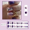 TBRZTR Press on Nails Medium Square Artificial Acrylic Nails with Purple Marbling Design False Nails Purple French False Nails Full Cover Reusable Glossy Coffin Nails Glue on Nails for Women 24Pcs