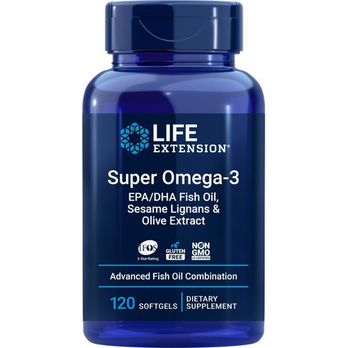 Super Omega-3 EPA/DHA Fish Oil, Sesame Lignans & Olive Extract - For Heart & Brain Health – For Inflammation & Cholesterol Management – Gluten-Free, Non-GMO – Lemon Flavor 120 Softgels