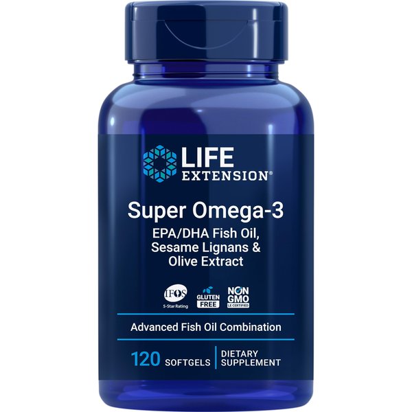 Super Omega-3 EPA/DHA Fish Oil, Sesame Lignans & Olive Extract - For Heart & Brain Health – For Inflammation & Cholesterol Management – Gluten-Free, Non-GMO – Lemon Flavor 120 Softgels
