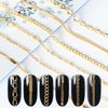 JERCLITY 4 Packs of 24 Strips Nail Chains for Nail Art Gold Silver Alloy Metal Nail Art Chains Gold Nail Charms Punk Nail Studs Jewelry Accessories for Women Nail Art