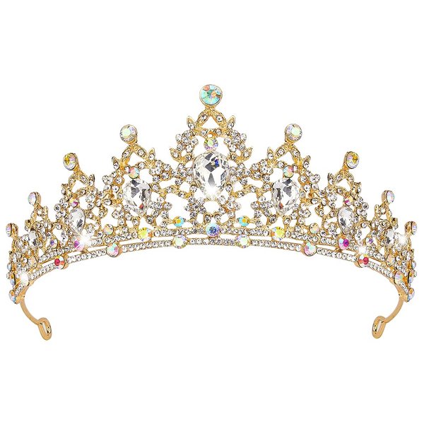 Gold Queen Tiara, Didder Crystal Wedding Tiara for Women Princess Crown for Girls Rhinestones Tiaras and Crowns for Women Tiaras for Girls Hair Accessories for Bridal Birthday Prom Costume Gift