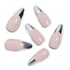 SINHOT Stiletto Press on Nails Long Almond Fake Nails French Tip Acrylic Nails Glossy Glue on Nails Silver Artificial Nails Stick on False Nails with Design 24 pcs