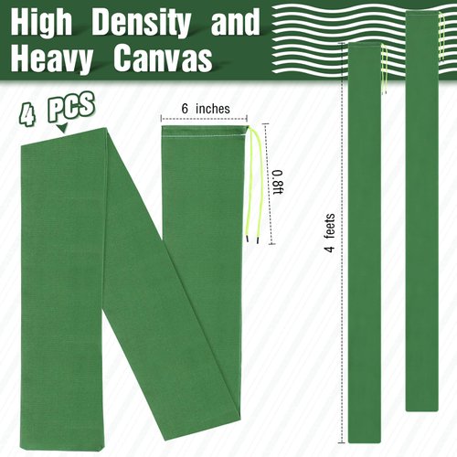 Threan 4 Pcs Long Canvas Sandbags Flood Protection Thickened Reusable Sand Bags Rain Wind Flood Barrier with Elastic Band Water Barrier Tube Sandbags for Door Rain Water Flood Control, Green (4 ft)