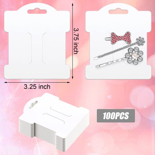 Junkin 100 Pcs Hair Clip Display Cards Headband Display Cards Hair Bow Holder Cards Rectangle White Cardboard Hair Barrettes Jewelry Display Holder for Hair Accessories Display and Organizing