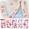 10 Sheet Pink Pastel Temporary Tattoos for Girls, Birthday Party Decorations Supplies Party Favors Tattoo Sticker Style Sweet Gift for Kids Cute Prizes Themed Game Activities Reward (Pink)