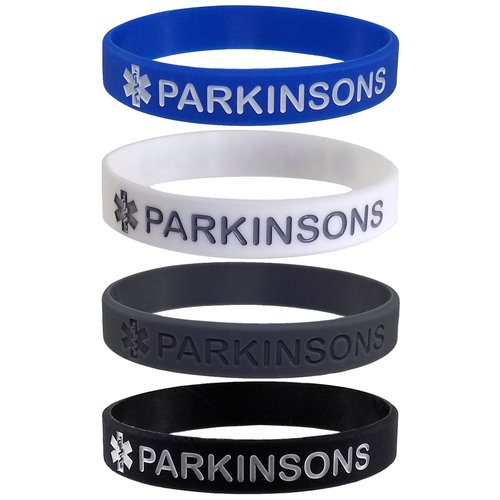 Max Petals PARKINSONS Medical Alert ID Silicone Bracelet Wristbands For Parkinson's Disease (4 Pack)