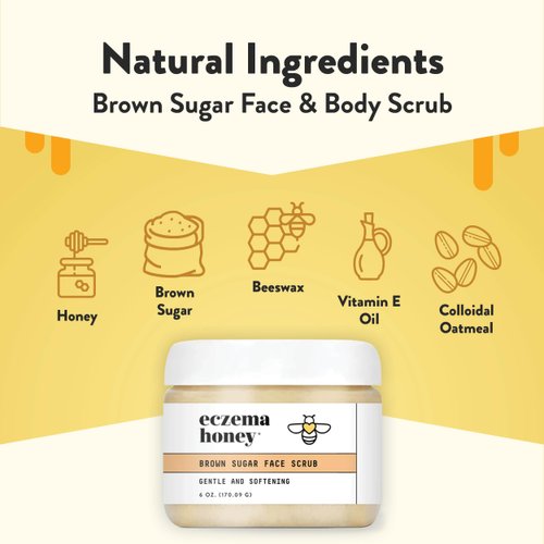 ECZEMA HONEY Brown Sugar Face & Body Scrub - Bath Scrub for Dry Skin - Natural & Gentle Face Scrub Soothes Eczema - Body Care Products for Women & Men - Sensitive Skin Exfoliating Body Scrub (6 Oz)