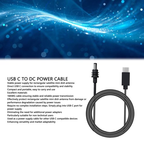 Jiawu 2M/6.5FT Starlink Mini USB C to DC Power Cable, Starlink Mini USB C Cable for 65W + PD Power Bank, Replacement Cable for Starlink Mini Rectangular Satellite, Waterproof, Gray