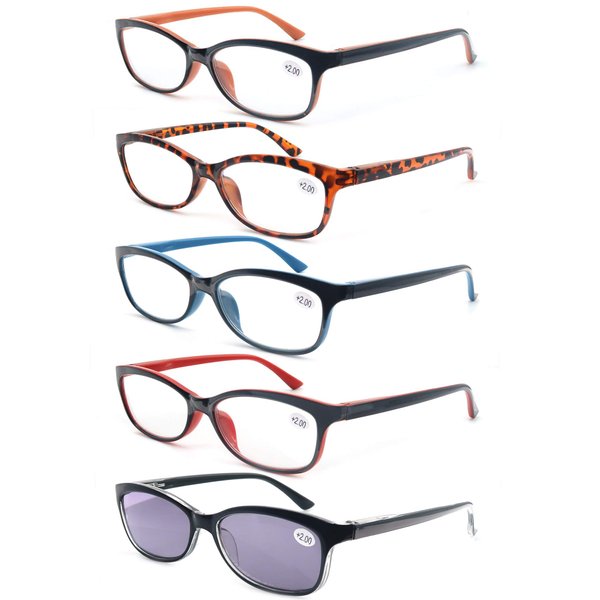 OLOMEE Women's Readers +3.50 Colorful Ladies Reading Glasses Cheaters Sunglasses Lightweight Comfortable Frame Read Outdoors 5 Pack