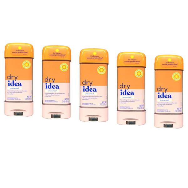 Dry Idea Advanced Dry Unscented Antiperspirant & Deodorant Clear Gel 3 oz (Pack of 5)