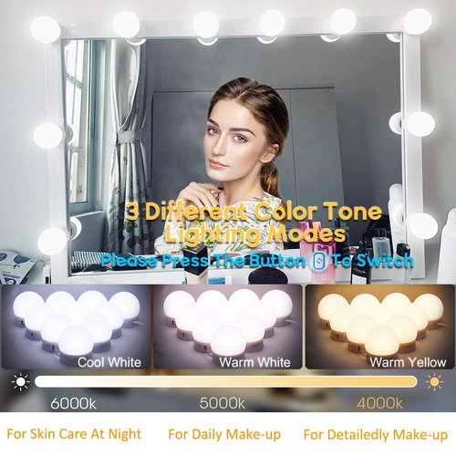 HELOIE Led Vanity Mirror Lights,15Ft Vanity Lights for Makeup Dressing Mirror Lighting,10 Dimmable Bulbs,Adjustable Light Color & Brightness,USB Cable,Mirror not Included