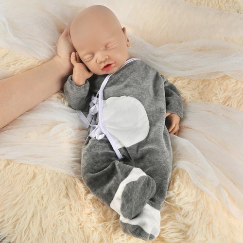 Vollence 12 inch Sleeping Full Silicone Doll Boy Eye Closed Stress Relief Anti-Stress with Feed Kit Accessories & Gift Box for Kids 3+ Or Reborners Collection - Boy