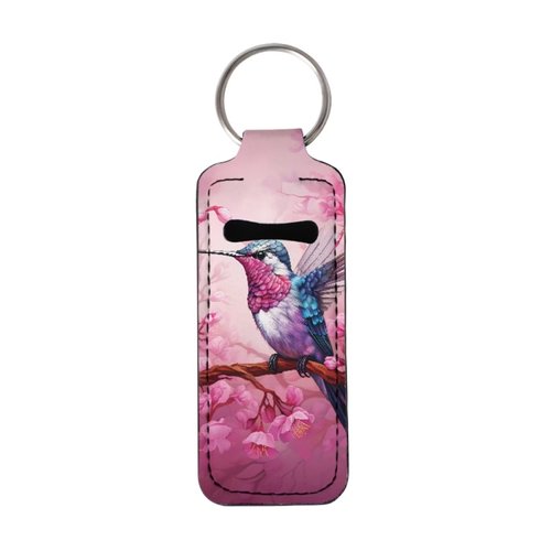 Baxinh Flowers Hummingbird Printed Chapstick Holder Keychain Clip-on Sleeve Chap Stick Pouch Lip Balm Holsteror Lipstick Tracker Safeguard, Pink