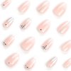 Short Press on Nails Almond - Light Pink&White Gradient Fake Nails Glitter Glue on Nails Full Cover Acrylic Nails Artificial Rhinestones Stick on Nails Glossy Short Almond Nails for Women 24 Pcs