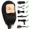 Male Mannequin Head with Beard 100% Human Hair Haircut Manikin Head for Cosmetology Straight Thick Hair Doll Head with Human Hair with Stand Practice Cutting Styling