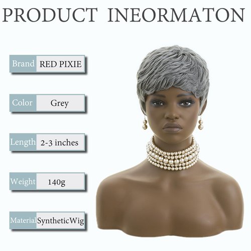 Short Gray Pixie Cut Wigs for Black Women Curly Style with Bangs and Natural Short Curly Wigs for Black Women Synthetic Wig Heat Resistant (Gray Pixie Cut)