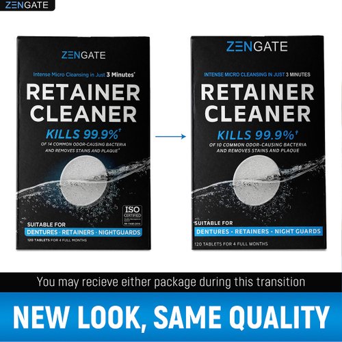 ZENGATE Retainer Cleaner Tablets - Quick 3-Minute Clean for Dentures, Mouth Guards, Aligners, and Night Guards - 120 Dental Cleansing Tablets - FSA HSA Approved Dental Appliance Cleanser