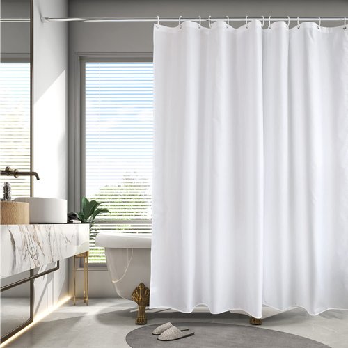 Long Shower Curtain Liner 78 Inches Height-Water-repellent Fabric Shower Curtains Set With 12 Hooks, White Bathroom Curtain Weighted Bottom Machine Washable, Soft Cloth & Hotel Luxury Spa, 72x78