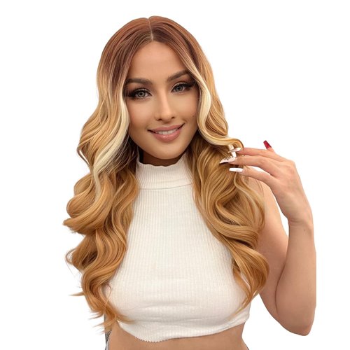Rosella Lace Front Wigs Synthetic Wig Heat Resistant Fiber Wigs Curly Wigs Wavy Wig Body Wave Long Wig Loose Wave Natural Wave Colorful Breathable Wig (28 inches, blonde and white highlights)