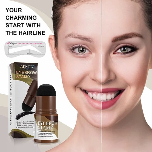 Eyebrow Stamp Stencil Kit – Waterproof Brow Stamp Shaping Kit Eyebrow Definer with 2 Eyebrow Pen Brushes and 10 Eyebrow Buildable Brow Stencils, Natural Shape Brow Powder ​Makeup Tool (Dark Gray)