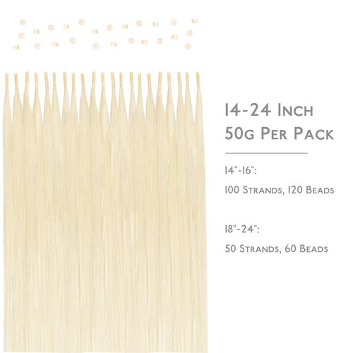 WENNALIFE I Tip Hair Extensions Human Hair, 50g 100s 16 Inch Platinum Blonde Remy Itip Human Hair Extensions Invisible Itips Straight I Tips Fusion Extensions Real Human Hair