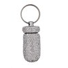 2 Pack Bling Crystal Rhinestones Waterproof Pocket Keychain Pill Holder，Portable Mini Aluminium Alloy Pill Organizer Case Container to Hold Vitamins for Outdoor Camping Travel（Silver,Pink）