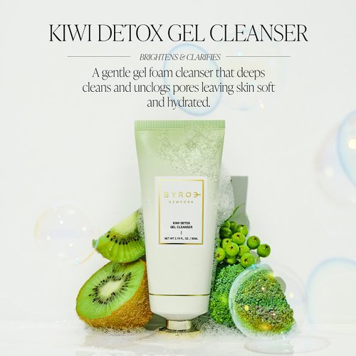 BYROE Kiwi Gel Cleanser | Foaming Face Wash with AHA and BHA | Exfoliating Salicylic Acid to Help Prevent Breakouts | Balance Redness, Blackheads and Clogged Pores | Vegan, 65 ML