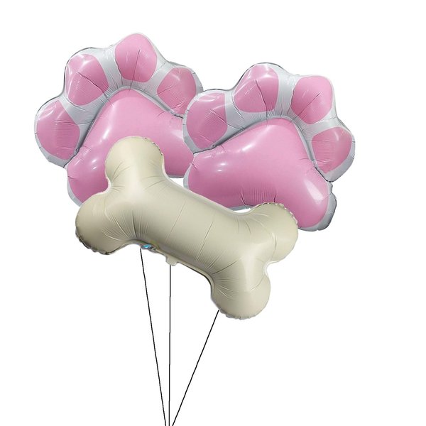 GLASNES 3 Pcs Dog Party Balloons with 2Pcs Pink Dog Paw Shaped Mylar Balloons and 1Pcs Bone Shaped Foil Balloons for Baby Shower Kids Birthday Pets Party Decorations Pet Dog Party Suppliers