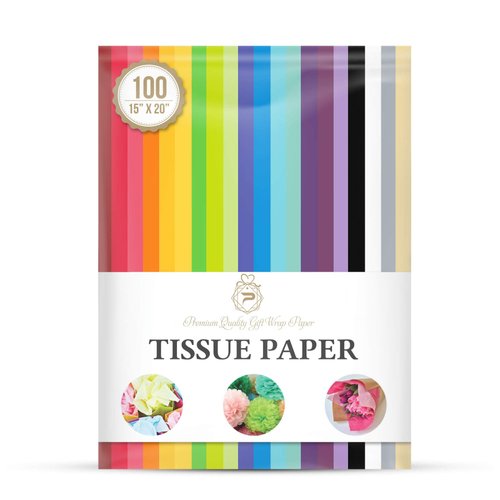 Tissue Paper for Gift Wrapping (100 Sheets) 20 Assorted Colors, Gift Bags, Packaging, Floral, Birthday, Holidays, Christmas, Halloween, and DIY Crafts