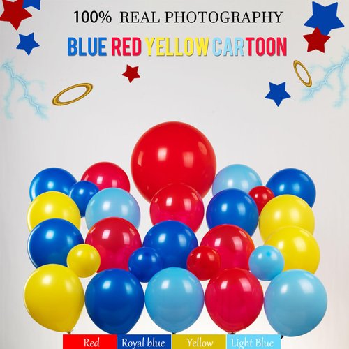 KOZEE Red Blue Yellow Balloon garland arch kit 140PCS Primary Color with Star Balloons for Cartoon Carnival Circus Theme birthday Party Supplies Decorations