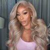 Ash Blonde with Silver Gray Highlight Lace Front Wig Human Hair 180% Density 13x4 Body Wave Mini Knots HD Invisible Lace Wig for Women Glueless Milk Tea Brown Colored with Silver Blonde Wigs 20 Inch