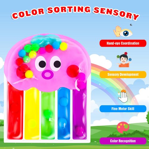 meeeyya Color Sorting Sensory Toys, Fine Motor Skills Game for Toddlers, Montessori Toys for Toddler Activities, Color Matching Preschool Learning Quiet Autism Fidgets Toy for Kids (Pink)