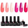 Gel Nail Polish Set, 6 Colors Macaron Colors Gel Nail Polish Kit Pale Pink Purple Blue Gel Polish Soak Off UV LED Nail Polish Set Manicure Kit Salon at Home (Rose pink)