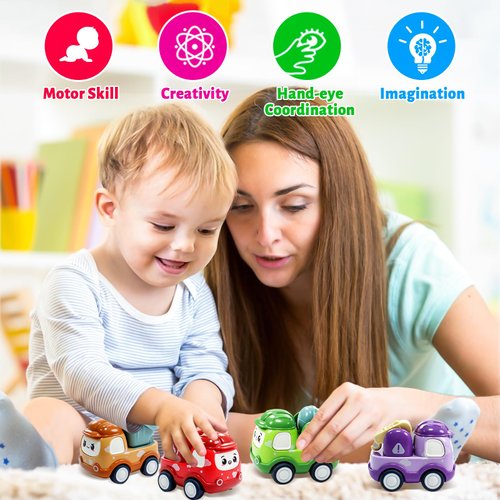 ZHENDUO BLASTER 8 Pack Mini Toy Cars for Toddlers 1-3 Pull Back Cars for Toddlers 1 2 3 4 Year Old Truck Toys Friction Powered Car Kids Boys Birthday Gifts Baby Girls Toys
