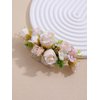 Handmade Floral Hair Comb, Beige Rose Flowers with Green Leaves